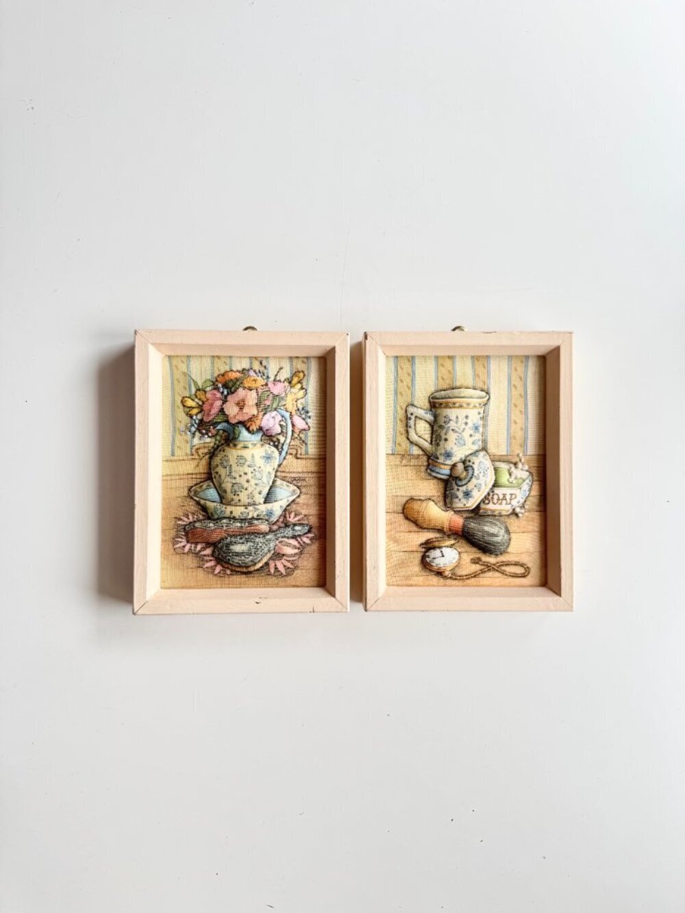Pair of Vintage Griffith Powder Room Cottagecore Puffy Framed Wall Art